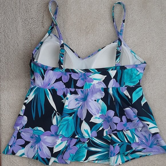 Trimshaper ruffle exotic flower print bathingsuit top, excellent like new, Sz 10 - Picture 3 of 7